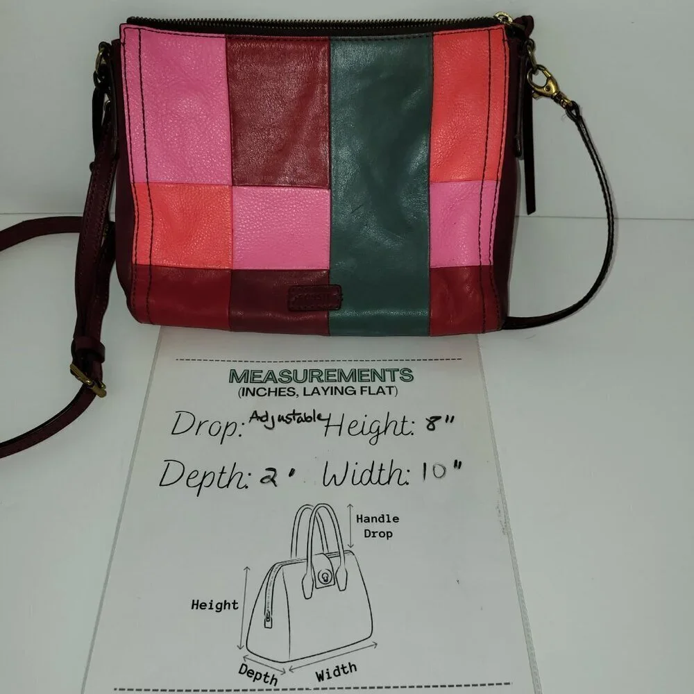 Fossil Emma Burgundy/Multi Colored Square Crossbody Bag One Size